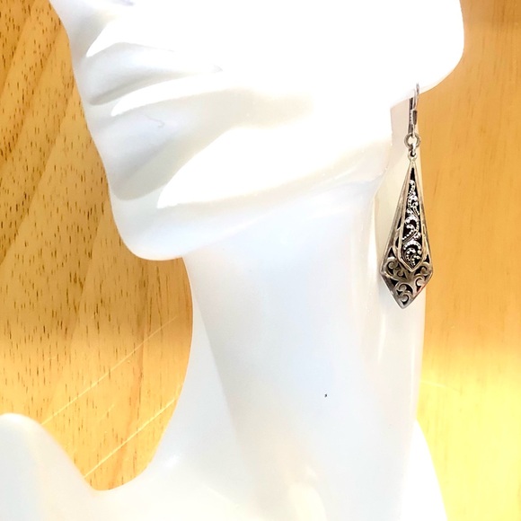 LOIS HILL Drop Dangle Sterling Oxidized Granulated & Cutout Overlapping Earrings - Picture 16 of 17